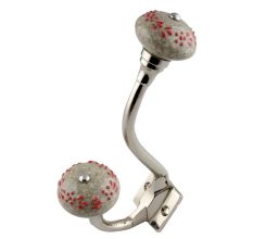 Red Embossed Crackle Ceramic Silver Iron Hook
